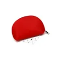 Detail of red shell-shaped cosmetic bag with textured faux leather and metal zipper closure - Red