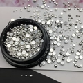 Silver metallic nail art studs with hollow round and rice shapes in professional box - 12# Solid Semi-round