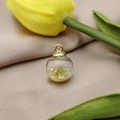 Transparent glass ball pendant with yellow beads, shells and gold hanging ring - Yellow