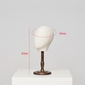 Linen covered mannequin head for hat display with wood stand, height 43cm, circumference 54cm - Female Style + Antique Color Short Base