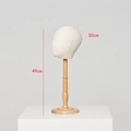 Linen head mannequin with wooden base for hats and wigs, 49cm height variant - Kids Style + Tall Base