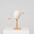 Mannequin head with beige fabric and wooden stand for hats and wigs, 50cm circumference - Kids Style + Short Base
