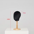 Professional black flocked mannequin head for wigs and hats with natural wooden base - Black Velvet + Short Base