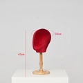 Red velvet mannequin head with wooden stand for hats and wigs display, height 43cm - Red Velvet + Short Base