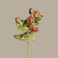 Artificial vintage caramel rose stem with multiple blooming heads and green leaves - 5 Heads/Branch / Coffee Brown