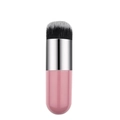 Detail van platte foundationborstel met tweekleurige haren en roze capsulevormige greep - Roze/Zilver