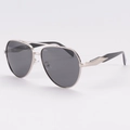 Classic silver metal aviator sunglasses with dark grey lenses and double bridge design - Silver Frame Black Grey Lens