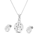 Set gioielli coccinella argento con collana e orecchini a perno in acciaio inossidabile - Set a Forma di Coccinella Argentata (KS132901-KFC) / Argento
