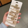 6-piece gold hair clip set featuring pearls, rhinestone bears, and bowknots for women - Gold Bear 6-piece Set