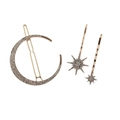 Set di fermagli per capelli dorati a luna e stelle con strass e design geometrico - Set da 3 Pezzi / Oro Antico