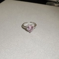 Verstelbare zilveren ring met een roze hartvormige zirkoon en diamant-halo - 57# Ring-Eco-Roze