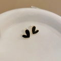 Elegant irregular black heart stud earrings with golden metallic borders - Black Enamel Heart (Silver Earring Post - Heart (Real Gold Plated))