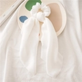 Elegant white satin scrunchie with long ribbons on a ceramic plate for a French chic style - White