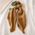 Golden brown satin hair scrunchie with long ribbons and elegant silk texture - Brown