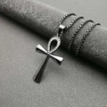 Collana con pendente a chiave Ankh in metallo scuro con strass scintillanti - Ciondolo Singolo Color Nero