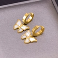 Elegant gold butterfly hoop earrings with white shell inlay for women's jewelry set - Butterfly Earrings (E089) / White Shell Butterfly Earrings Gold