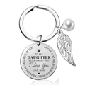 Portachiavi motivazionale per figlia con piuma d'argento, perla e dedica incisa - Madre a Figlia-25mm