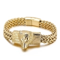 Men's gold-plated stainless steel wheat chain bracelet with a wolf head design - Gold (KB143649-KFC)