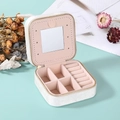 Portable double-layer jewelry box in white with pink velvet lining and vanity mirror - Metal Zipper Style / White