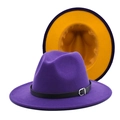 Vintage wide brim wool fedora hat in purple and ginger yellow with leather belt - Purple (Outside Purple Inside Yellow)