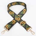 Adjustable wide replacement bag strap with yellow sunflower pattern and gold metal hooks - Sunflower Pattern Silver Hook