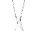Short stainless steel necklace with a polished silver letter A alphabet pendant - Letter A Style (KN233965-Z)