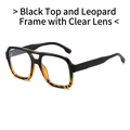 Retro square sunglasses with black and leopard tortoise frame and clear lenses - Black Tortoise Frame Clear Lens