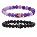 Set di bracciali con perle in pietra lavica e turchese da 8mm con ciondoli a corona - Modello A Set Corona Oro Rosa