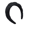 Detailed view of handmade black velvet braided headband with soft texture and inner label - Twisted Sponge Headband / Black