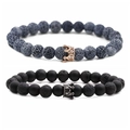 Set of 8mm lava rock and matte bead bracelets with crown charms for men - Style 3 Rose Gold Crown Set