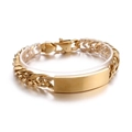 Polished gold stainless steel Cuban chain bracelet with rectangular ID tag for men - Gold Toggle Clasp (KB162516-Z)