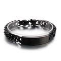 Polished black stainless steel men's ID link bracelet displayed on a clear stand - Black Toggle Clasp (KB162514-Z)