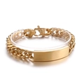 Bracciale ID a catena cubana in acciaio inossidabile dorato lucido con piastra minimalista - Chiusura Decorativa Oro (KB162518-Z)