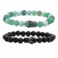 8mm volcanic stone and green cracked agate beaded bracelet set with crown charms - Style 4 Gun Black Crown Set