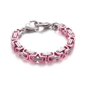 Silver and pink two-tone Byzantine chain stainless steel punk bracelet with lobster clasp - Two-tone Pink (KB162545-Z)