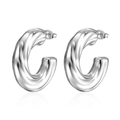 French vintage style 18K silver plated hollow twist textured C-shape hoop earrings - Thick Twist C-Shape (MS-011) / Steel