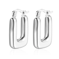 Minimalist silver rectangle hoop earrings with high-polished stainless steel finish - Rectangular Hollow (MS-013) / Steel