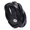 Klassisches schwarzes geflochtenes Lederarmband für Herren mit poliertem Silberverschluss - Schwarz