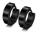 Sleek minimalist round black titanium steel hoop earrings with high polish finish - Thin Round Hoop Style (ER-003 Black)