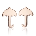 Close-up of minimalist rose gold umbrella-shaped stud earrings on white background - 255/Umbrella / Rose Gold