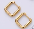 Pendientes de aro cuadrados minimalistas en acabado dorado pulido con cierre de clic - Oro-Estilo B Cuadrado 15x15mm