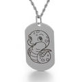 Silver stainless steel military dog tag pendant with engraved cartoon snake zodiac design - Small Snake (KP81724-Z)