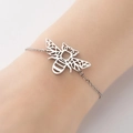 Pulsera minimalista de acero inoxidable plateado con colgante de abeja origami - Color Acero