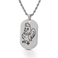 Polished silver stainless steel military tag pendant with rooster design and chain - Small Rooster (KP81730-Z)
