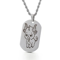 Silver stainless steel military dog tag pendant with engraved ox on a twisted rope chain - Small Ox (KP81745-Z)