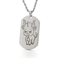 Silver stainless steel military tag pendant with laser engraved cartoon bull pattern - Large Ox (KP81746-Z)