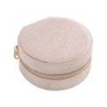 Pink velvet circular jewelry organizer box with a secure golden zipper closure - Round / Pink