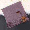 Elegant purple cashmere blend scarf with fringe tassels on faux fur background - Dark Purple