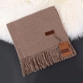 Morandi solid camel cashmere scarf with thick tassels and leather brand label - Shrimp Color