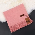 Soft pink cashmere blend scarf with elegant fringe and leather brand label - Coral Pink